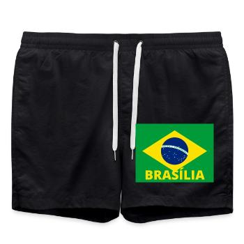 Brasília City in Brazilian Flag - Swim Trunks - black - Front - AI Model Male 185 light (185cm)