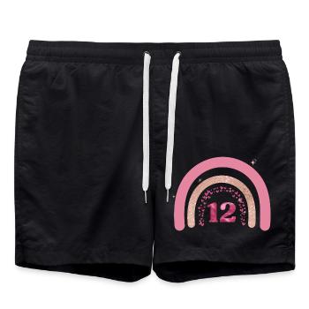 12th Birthday Rainbow Rose - Swim Trunks - black - Front - AI Model Male 185 light (185cm)