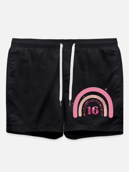 16th Birthday Rainbow Rose - Swim Trunks - black
