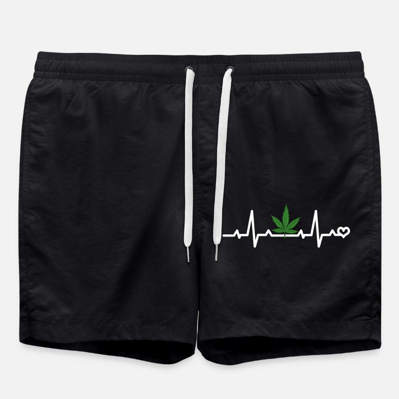 Cannabis Leaf ECG - Swim Trunks - black