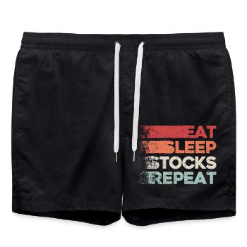 Eat, Sleep, Stocks, Repeat - Swim Trunks - black - Front - AI Model Male 185 light (185cm)