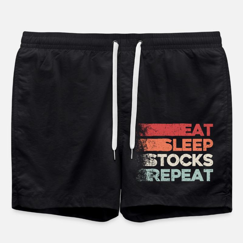 Eat, Sleep, Stocks, Repeat - Swim Trunks - black