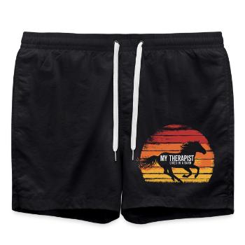 Mein Therapeut lebt im Stall - Badeshorts - Schwarz - Vorne - AI Model Male 185 light (185cm)