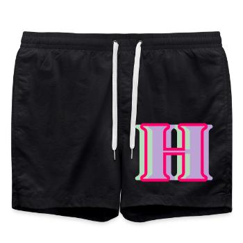 Lettre h multicolore - Short de bain - noir - Devant - AI Model Male 185 light (185cm)