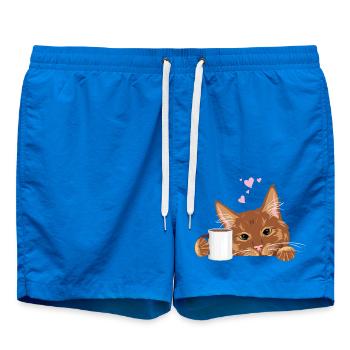Coup d’œil mignon chat roux avec tasse à café - Short de bain - cobalt blue - Devant