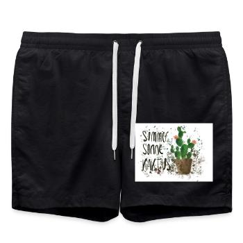 Sommer, Sonne, Kaktus – Aquarelldesign - Badeshorts - Schwarz - Vorne - AI Model Male 185 light (185cm)