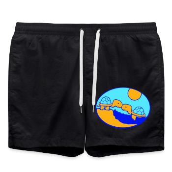 2 Turtles Beach Couple In Love Kissing Sea - Swim Trunks - black - Front - AI Model Male 185 light (185cm)