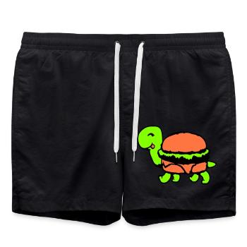 Turtle Hamburger Cheeseburger Fast Food Fun - Swim Trunks - black - Front - AI Model Male 185 light (185cm)
