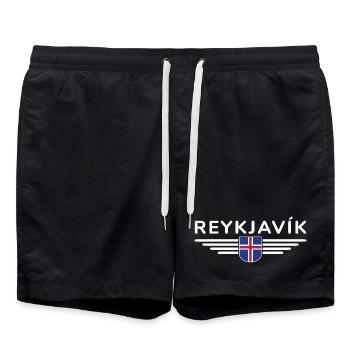 T-shirt Reykjavík – La ville des aurores boréales - Short de bain - noir - Devant - AI Model Male 185 light (185cm)