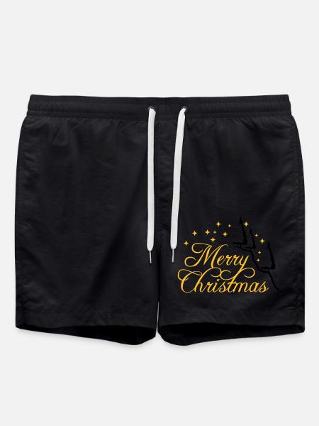 tannen berg tannenbaum sterne nacht merry christma - Badeshorts - Schwarz