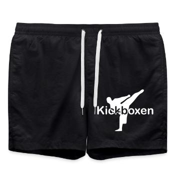 Kickboxing Kick écriture au centre blanc - Short de bain - noir - Devant - AI Model Male 185 light (185cm)
