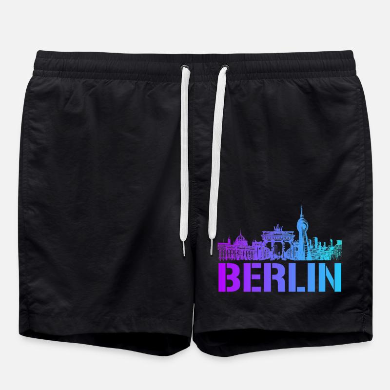 Berlin Skyline mit Berliner Wahrzeichen - Badeshorts - Schwarz