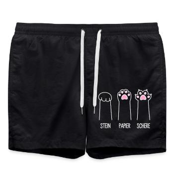 Katze Pfote Katzenpfoten Spiel Stein Papier Schere - Badeshorts - Schwarz - Vorne - AI Model Male 185 light (185cm)