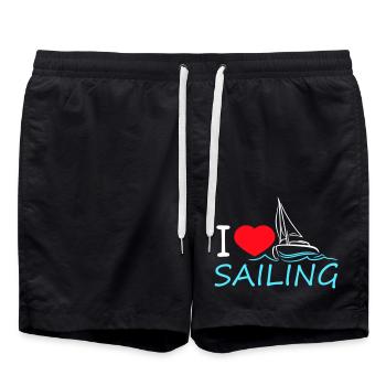 I Love Sailing Spruch Wellen Matrose Herz Liebe - Badeshorts - Schwarz - Vorne - AI Model Male 185 light (185cm)
