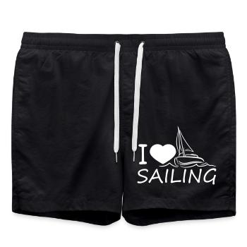 I Love Sailing Spruch Wellen Matrose Herz Liebe - Badeshorts - Schwarz - Vorne - AI Model Male 185 light (185cm)