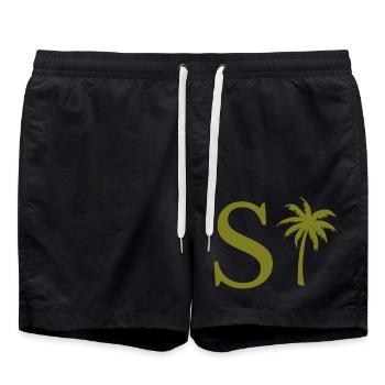 Lettre s vert Palm - Short de bain - noir - Devant - AI Model Male 185 light (185cm)