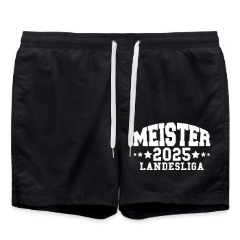 Meister Landesliga 2025 Aufstieg Fußball Handball - Badeshorts - Schwarz - Vorne - AI Model Male 185 light (185cm)