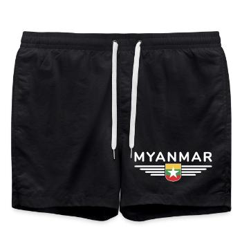 Myanmar T-Shirt – A Touch of Tradition - Swim Trunks - black - Front - AI Model Male 185 light (185cm)