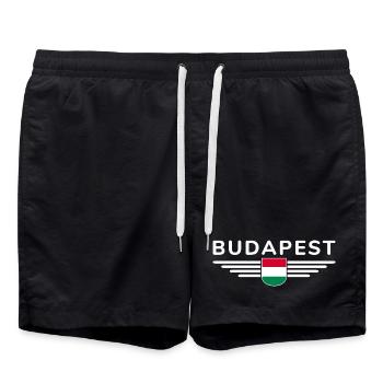 Budapest Hungary Fan, Outfit T Shirt Design - Swim Trunks - black - Front - AI Model Male 185 light (185cm)