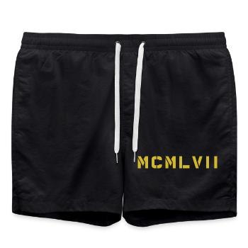 Roman numeral year of birth Made in 1957 - Swim Trunks - black - Front - AI Model Male 185 light (185cm)