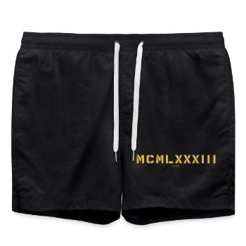 Roman numeral year of birth Made in 1983 - Swim Trunks - black - Front - AI Model Male 185 light (185cm)