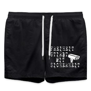 Freiheit stirbt mit Sicherheit - Badeshorts - Schwarz - Vorne - AI Model Male 185 light (185cm)