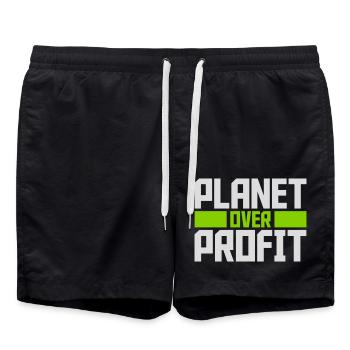 planet over profit Zitat - Badeshorts - Schwarz - Vorne - AI Model Male 185 light (185cm)
