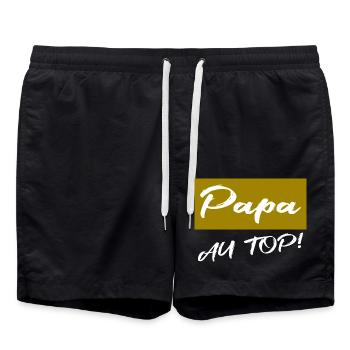 VATERTAG. FROHER VATERTAG. PAPA. ALLES GUTE - Badeshorts - Schwarz - Vorne - AI Model Male 185 light (185cm)