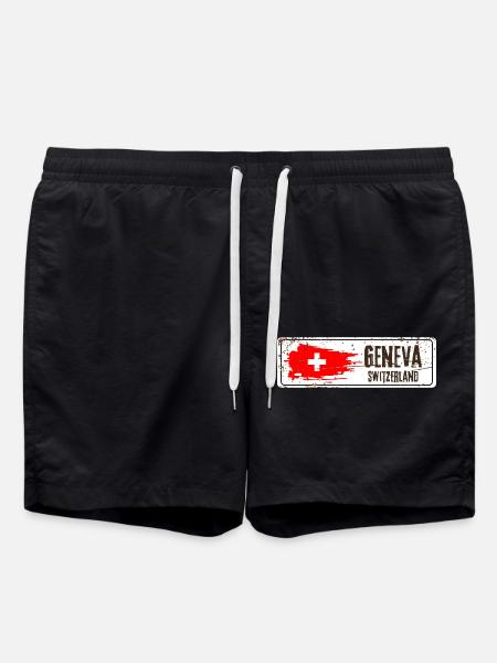 Geneva Switzerland Flag - Swim Trunks - black