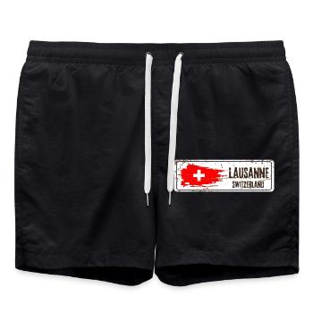 Lausanne Switzerland Flag - Swim Trunks - black - Front - AI Model Male 185 light (185cm)