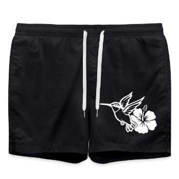 Kolibri Vogel Hibiskus Blume - Badeshorts - Schwarz - Vorne - AI Model Male 185 light (185cm)