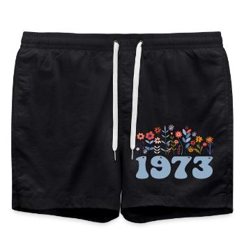 1973 Floral Pattern 1973 Floral Theme Flowers 1973 - Swim Trunks - black - Front - AI Model Male 185 light (185cm)