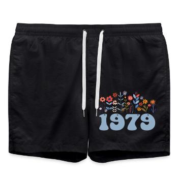 1979 Floral Pattern 1979 Floral Theme Floral 1979 - Swim Trunks - black - Front - AI Model Male 185 light (185cm)