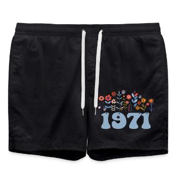 1971 Floral Pattern 1971 Floral Theme Flowers 1971 - Swim Trunks - black - Front - AI Model Male 185 light (185cm)