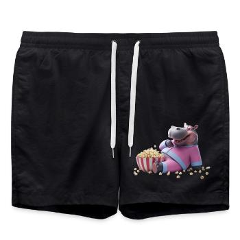 Nilpferd mit Popcorn - Badeshorts - Schwarz - Vorne - AI Model Male 185 light (185cm)
