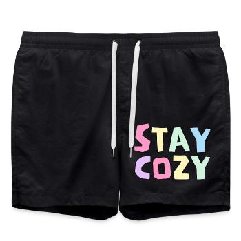 Funny Stay Cozy, Humor Winter Season Lovers - Swim Trunks - black - Front - AI Model Male 185 light (185cm)