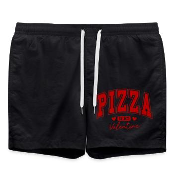 Pizza is my Valentine – police en rouge - Short de bain - noir - Devant - AI Model Male 185 light (185cm)