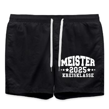 Meister 2025 Kreisklasse Aufstieg Fußball - Badeshorts - Schwarz - Vorne - AI Model Male 185 light (185cm)