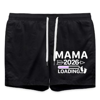 Mama 2026 - Ladebalken Schwangerschaftsankündigung - Badeshorts - Schwarz - Vorne - AI Model Male 185 light (185cm)