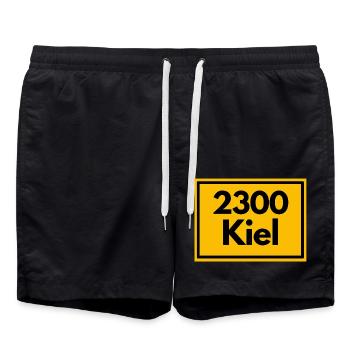 Place sign - then retro old zip code 2300 Kiel - Swim Trunks - black - Front - AI Model Male 185 light (185cm)
