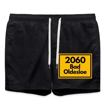 Town sign - then old zip code 2060 BAD OLDESLOE - Swim Trunks - black - Front - AI Model Male 185 light (185cm)