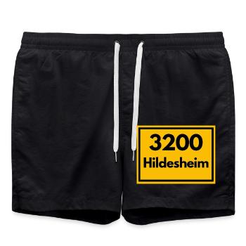 Place sign - then retro old zip code 3200 HILDESHEIM - Swim Trunks - black - Front - AI Model Male 185 light (185cm)