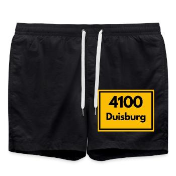 Place sign - then retro old zip code 4100 DUISBURG - Swim Trunks - black - Front - AI Model Male 185 light (185cm)