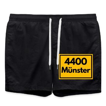 Town sign - then retro old zip code 4400 MÜNSTER - Swim Trunks - black - Front - AI Model Male 185 light (185cm)