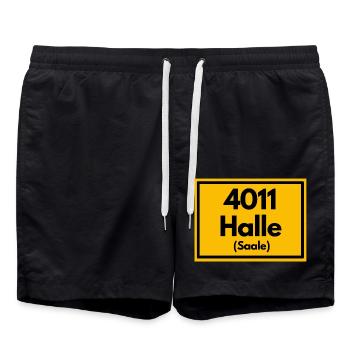 Panneau de lieu - puis rétro ancien code postal 4011 HALLE - Short de bain - noir - Devant - AI Model Male 185 light (185cm)