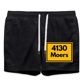 Ortsschild - damals Retro alte PLZ 4130 MOERS - Badeshorts - Schwarz - Vorne - AI Model Male 185 light (185cm)