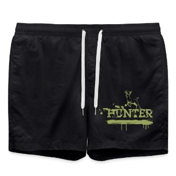 Hirsch Naturkunst Hunter Schriftzug - Badeshorts - Schwarz - Vorne - AI Model Male 185 light (185cm)