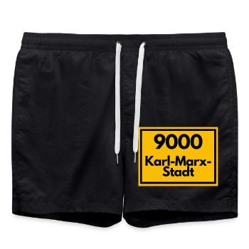 Plaque de lieu - puis ancien code postal 9000 Karl Marx Stadt - Short de bain - noir - Devant - AI Model Male 185 light (185cm)