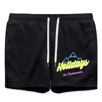 80er Jahre Urlaub in Chamonix - Badeshorts - Schwarz - Vorne - AI Model Male 185 light (185cm)