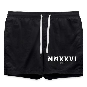 Roman numeral year of birth Made in 2026 - Swim Trunks - black - Front - AI Model Male 185 light (185cm)